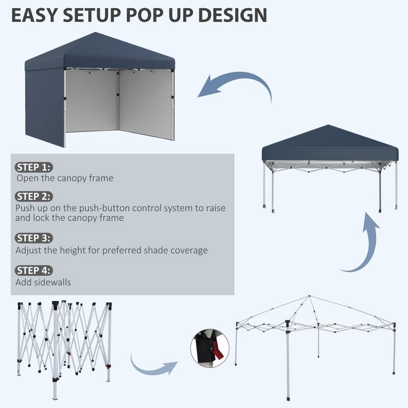 Outsunny 10' x 10' Pop Up Canopy with 3 Sidewalls, Leg Weight Bags and Carry Bag, Height Adjustable Party Tent