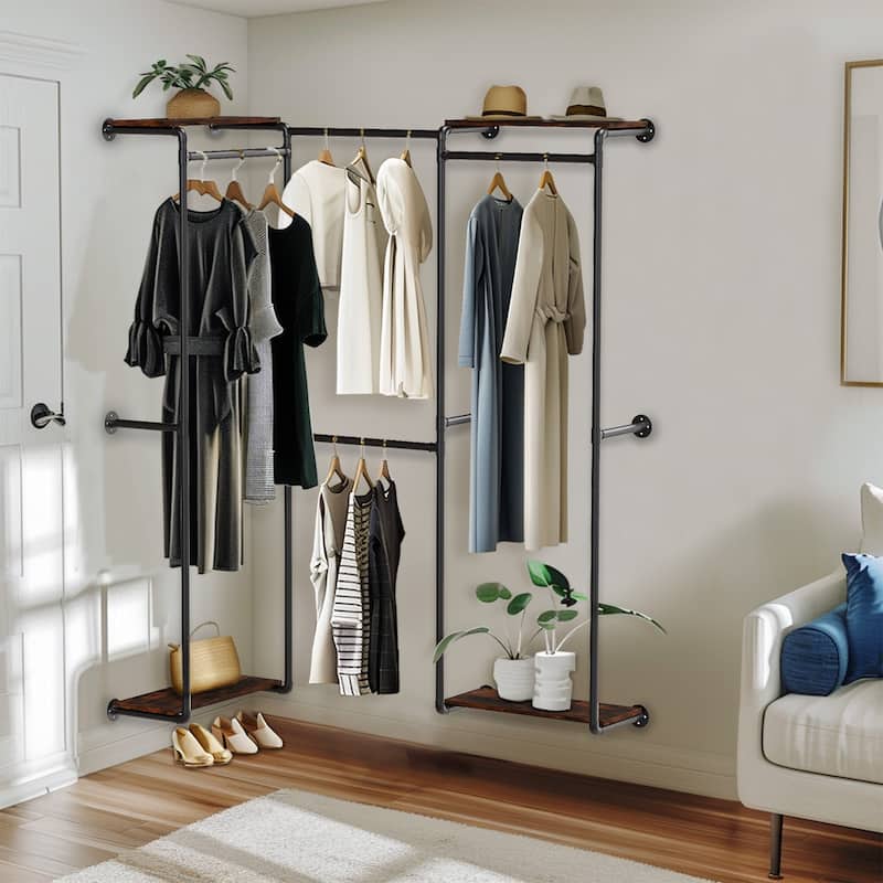 Industrial Pipe Clothes Rack Wall Hanging Clothing Garment Shelf
