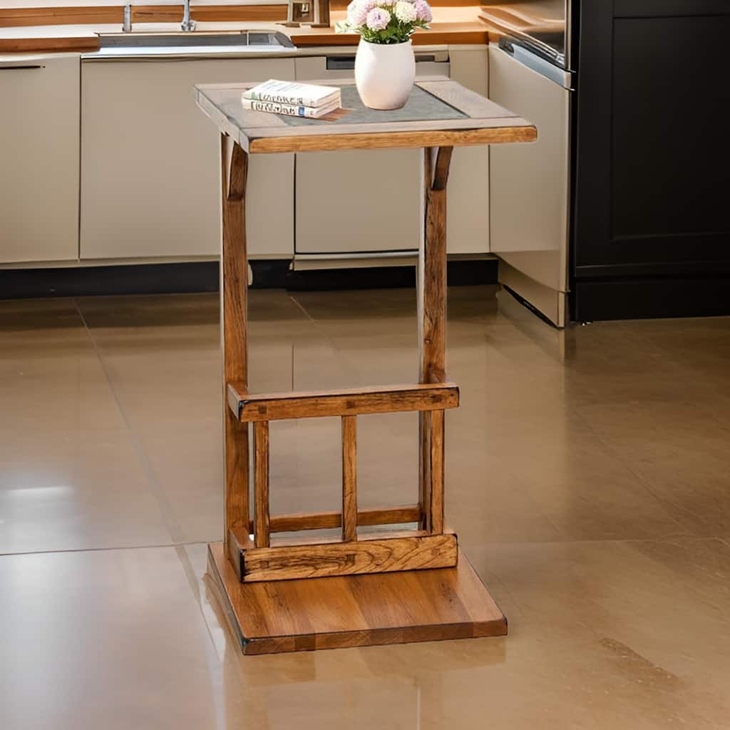 Marv Side Table with Magazine Rack, 13 Inch, Rustic Oak Finish Wood