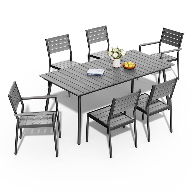 Pellebant 7/9PC Outdoor Rectangle Aluminum Dining Table with Stackable Chairs