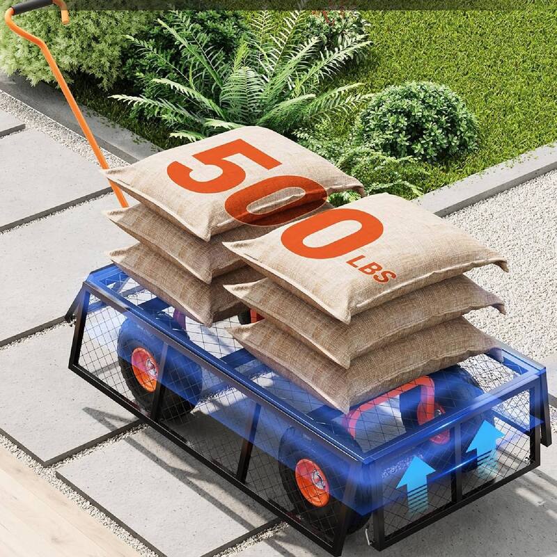 500 LBS Heavy Duty Steel Garden Cart, Utility Yard Wagon for Landscaping, Lawn, Farm, Outdoor Use
