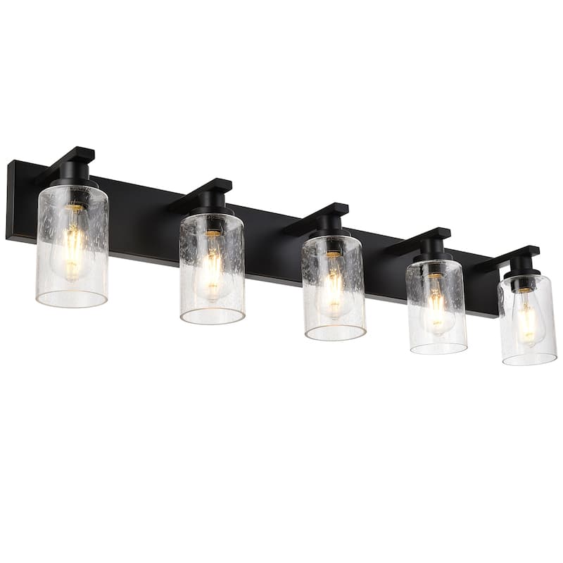 Modern Vanity Light with Seeded Glass Shade - 5-lights - Black