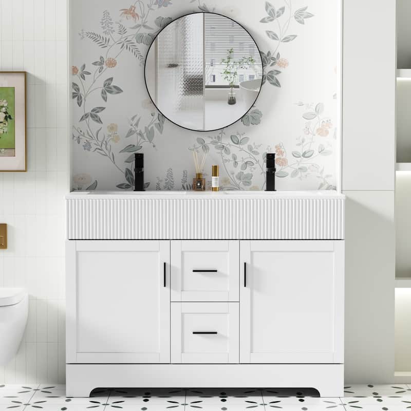Wavy Line 30"/36"/48" Bathroom Vanity Set with Sink & Faucet