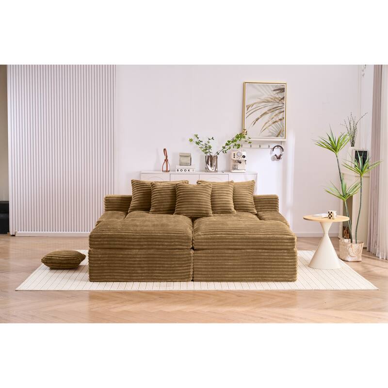 Oversized Corduroy Upholstered Chaise Lounge Sofa / Double Single Side Arm Sleeper Sofa Couch / Modular Recliner Sofa