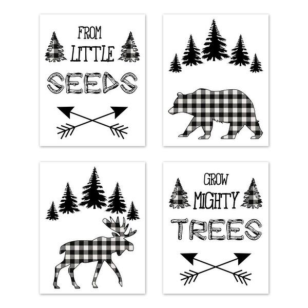 slide 2 of 4, Forest Animals Plaid Collection Wall Decor Art Prints (Set of 4) - Black and White Buffalo Check Bear Moose Arrow