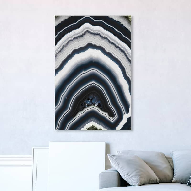 Wynwood Studio Canvas Abstract Marbled Geode Glassed Black and Light Gray Modern & Contemporary Wall Art Canvas Print - 45 x 30