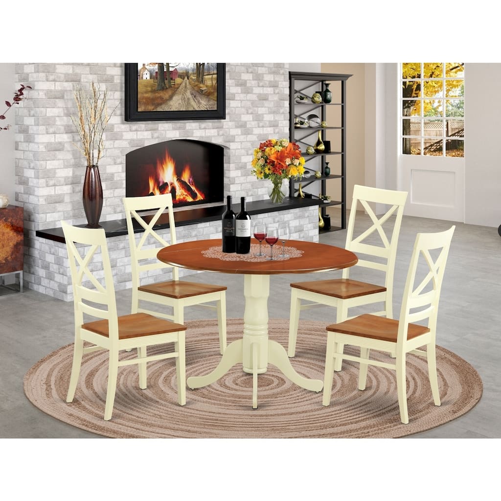Bohemian Dining Table Set for 4 - 42" Table & 4 Chairs - Buttermilk & Cherry Finish - Perfect for Gatherings