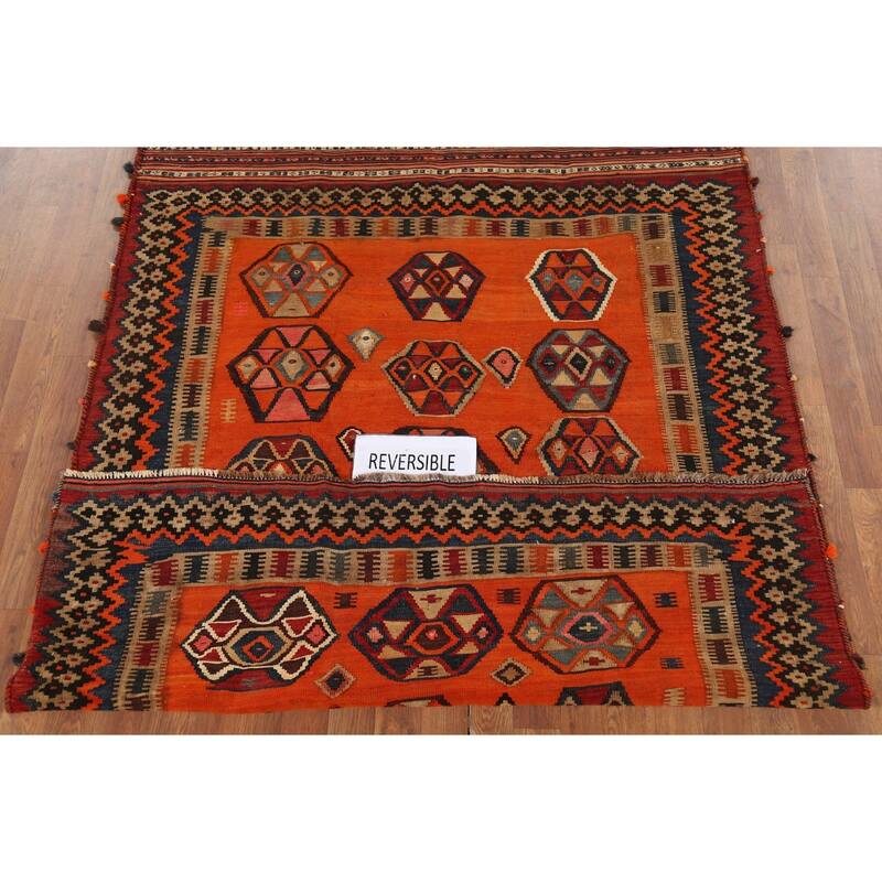 Kilim Qashqai Nomadic Persian Antique Rug Hand-Woven Wool Carpet - 5'0"x 6'7"