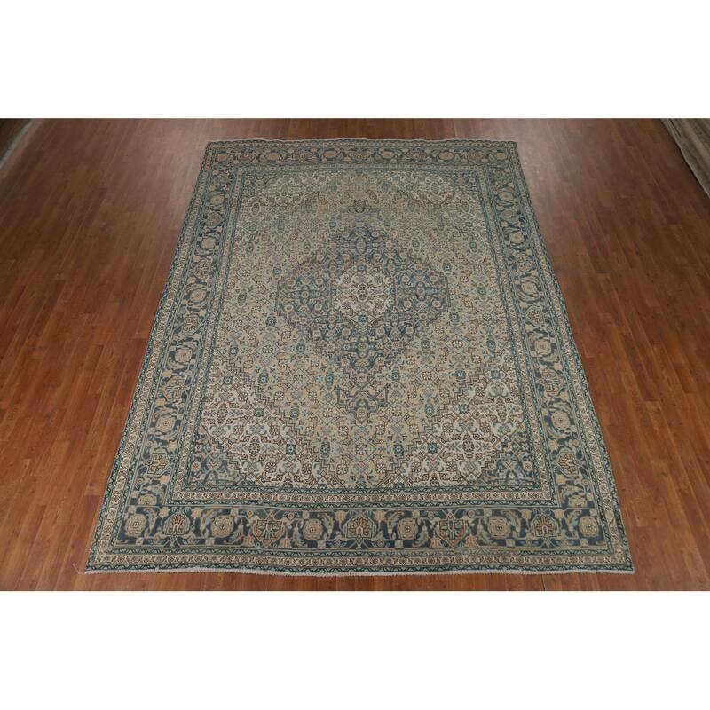 Geometric Tabriz Persian Area Rug Handmade Oriental Pink Wool Carpet - 8'4"x 11'5"
