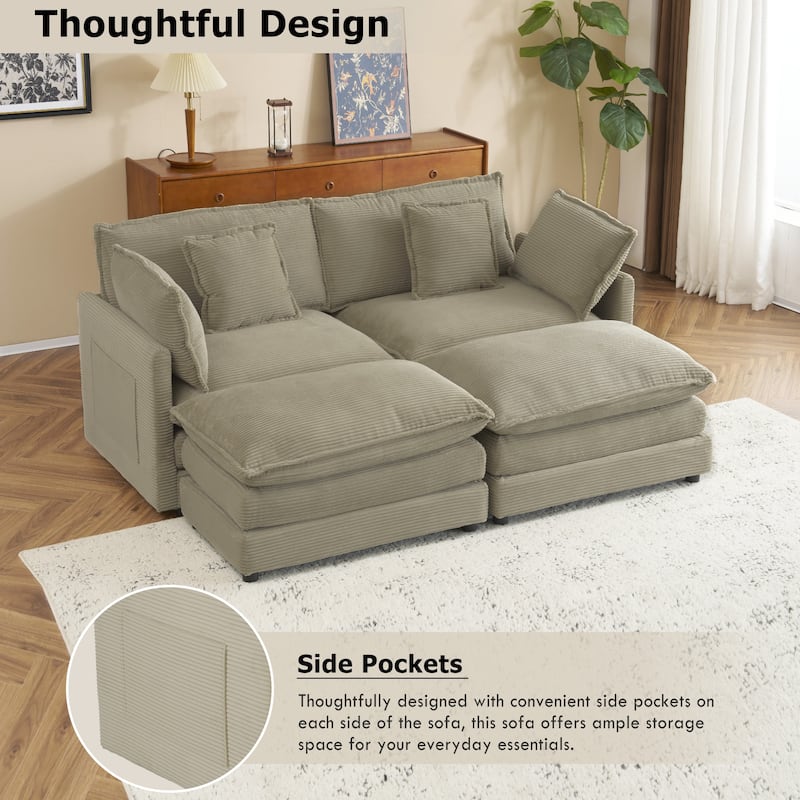 Roomfitters Modern Corduroy L-Shape Sectional Sofa with Side Storage Pockets for Living Room Comfort and Style