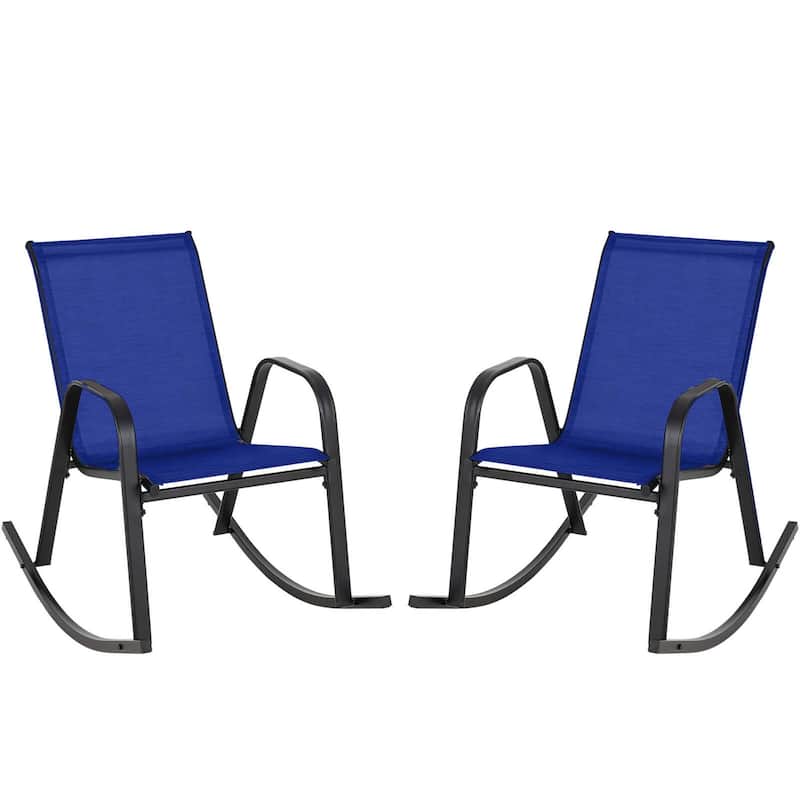 Set of 2/4 Outdoor Rocking Chairs Patio Rocking Chairs w/Metal Support - 2 pcs