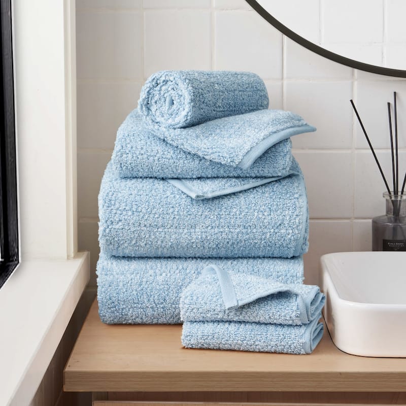 Lucky Brand Cotton Boucle Premium 6 Piece Bath Towel Set 2 Bath towels 2 Hand towels 2 Washcloths - 28"x54"/16"x26"/12"x12" - Blue Stone