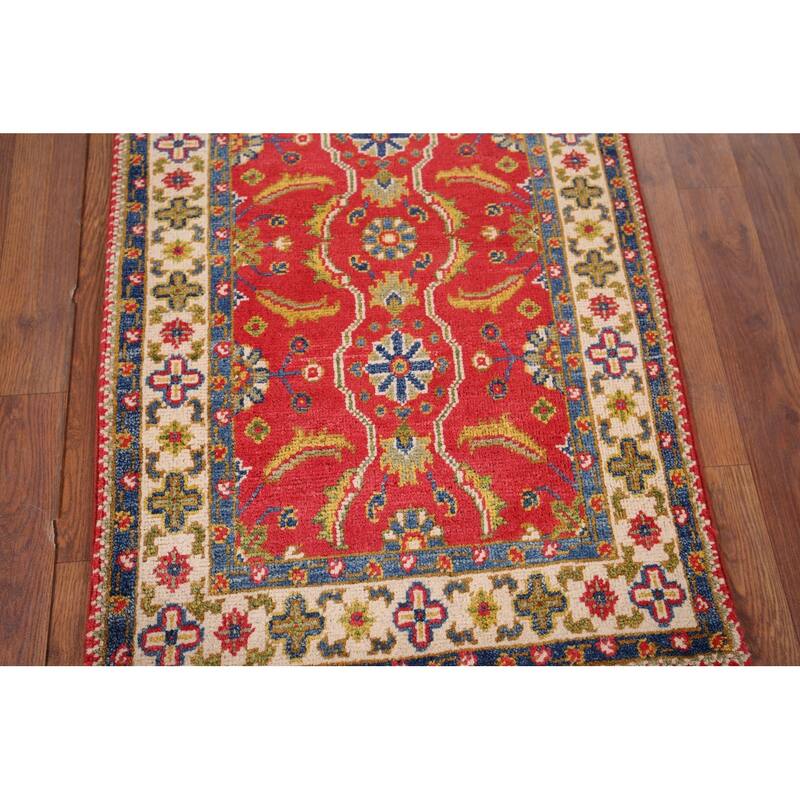 Hand Knotted Oriental 100% Wool Carpet Traditional Floral Red Kazak Area Rug - 3' 3'' X 2' 1''