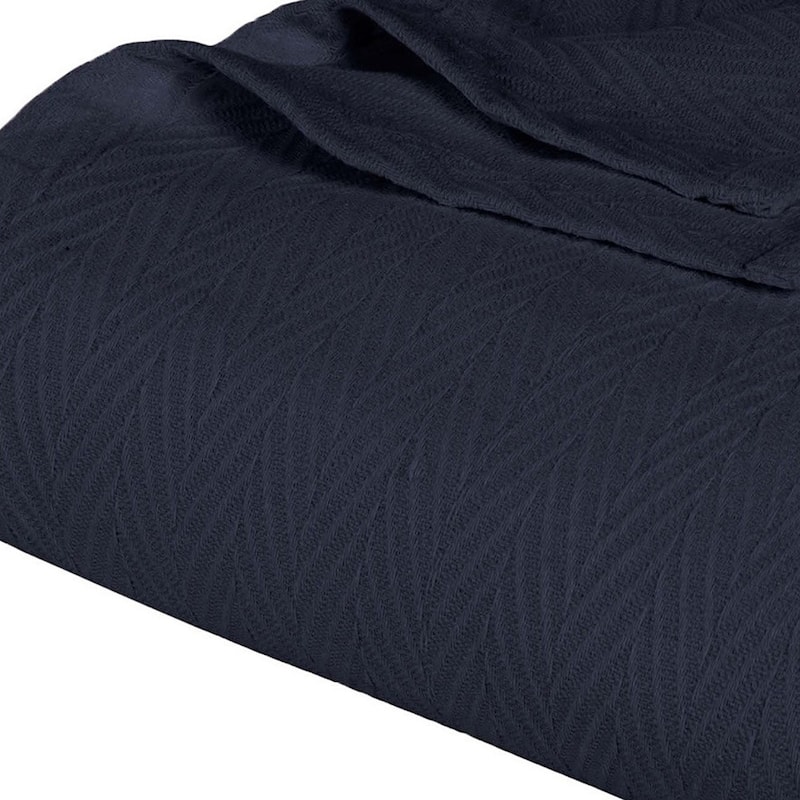 HomeRoots 50" X 60" Navy Blue Cotton Woven Chevron Throw Blanket