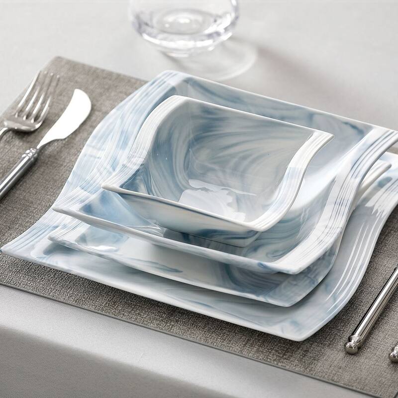 MALACASA Flora Porcelain Wavy Modern Dinnerware Set (Service for 6)