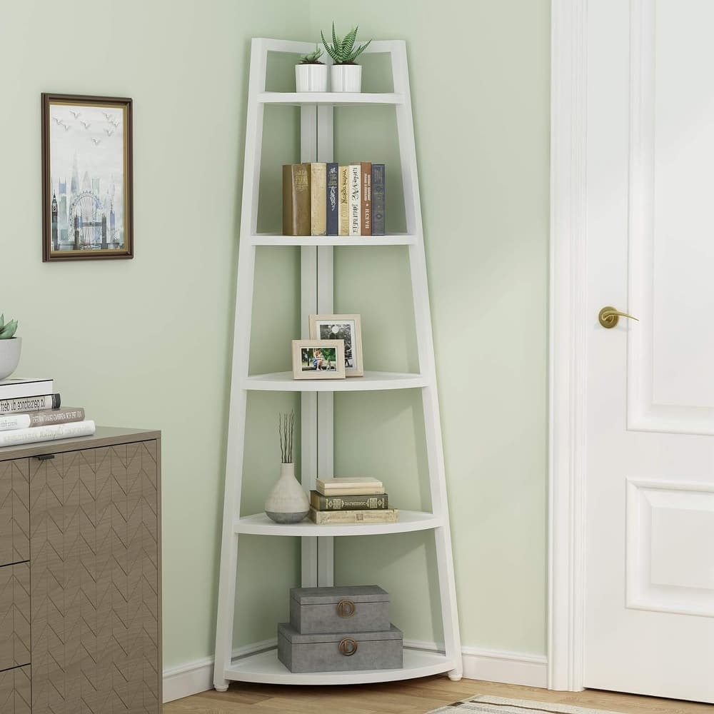 70 inch Tall Corner Shelf, 5 Tier Bookshelf Bookcase, Modern Corner Ladder Shelf Plant Stand for Living Room