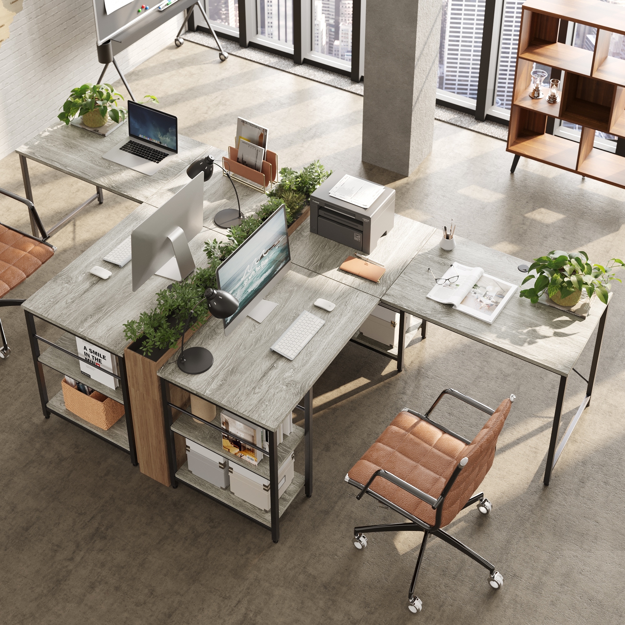 95.2 Inch L Shaped Desk with Shelves Home Office Computer Desk