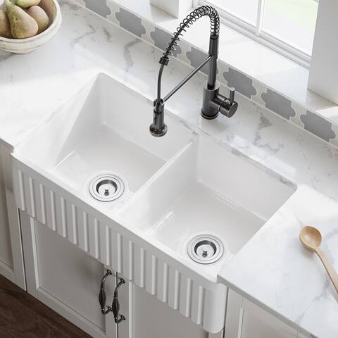 MR Direct Fireclay Double Bowl Farmhouse Kitchen Sink