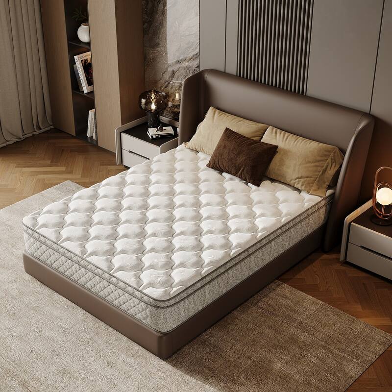 Full Size Mattress 12 Inch Hybrid in a Box with Memory Foam and Pocket Spring for Pressure Relief - White - Full