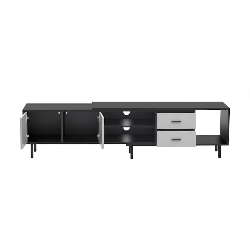 Black+Grey 70.8" TV Stand with 2 Doors and Large Storage Cabinet for TVs Up to 80"