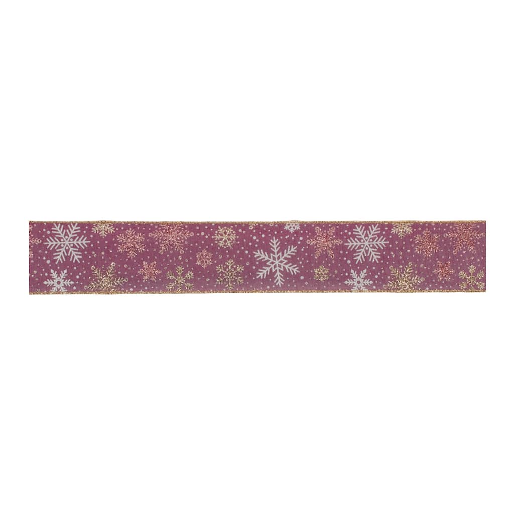 Mauve and Glitter Snowflake Wired Ribbon 2.5" x 10yds.
