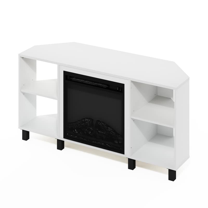 Furinno Jensen Metal Leg Corner Fireplce TV Stand for TV up to 55"
