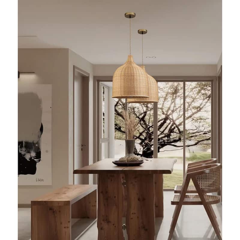 Reely Wicker Rattan Single Light Pendant - 17.7" x 15.7"