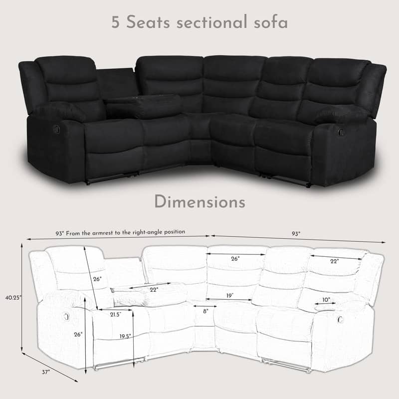 93" Width Polyester/Suede 5-Piece Manual Reclining Sectional Sofa