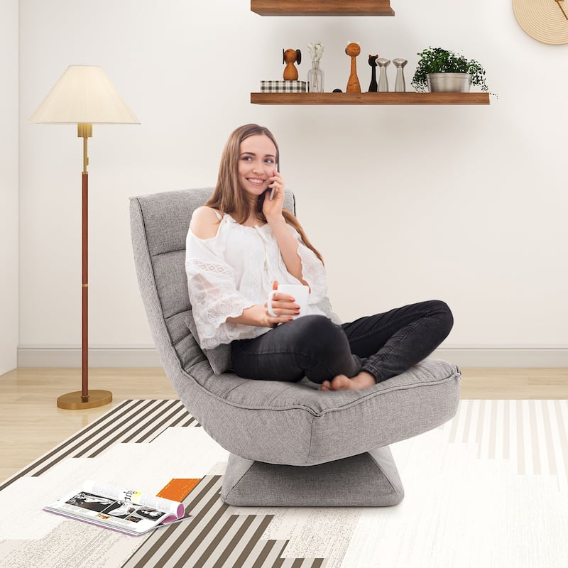 Polyester Swivel Floor Chair with 5-Position Adjustable Recline and Lumbar Pillow