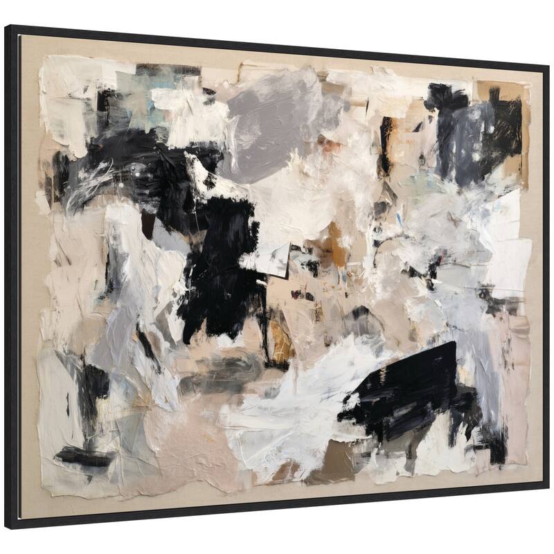 Kate and Laurel Expressive Tonal Neutral Abstract by The Creative Bunch Studio Framed Canvas Wall Art Print - 42 x 32 - Black