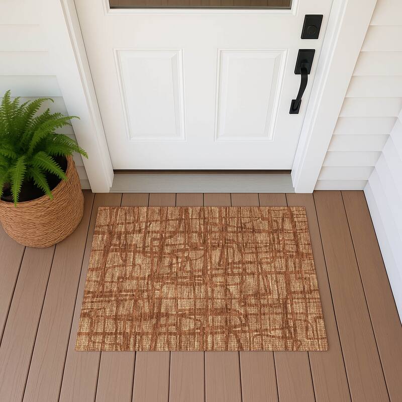 Machine Washable Indoor/ Outdoor Modern Centurion Chantille Rug - Paprika - 1'8" x 2'6"