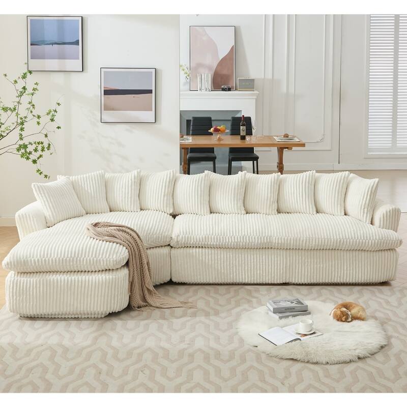 127'' L-Shape Left Sectional Sofa with 10 Back Cushions, No Assembly