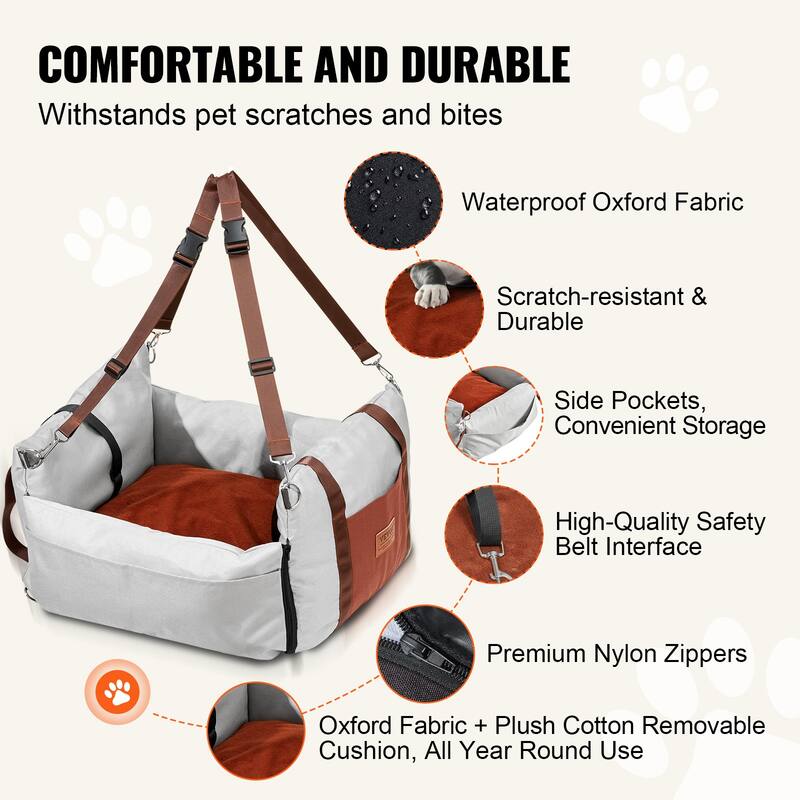 Dog Car Seat, Dog Booster Seat for Car with Side Handles and A Storage Pocket