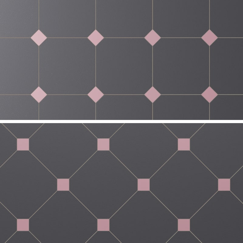 Merola Tile Vaudeville Octagon Antracita with Taco Pink 7-7/8" x 7-7/8" Porcelain Floor and Wall Tile