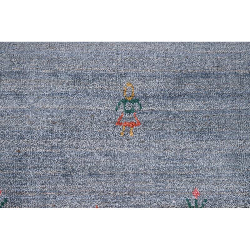 Blue & Gray Gabbeh Oriental Area Rug Handmade Wool Carpet - 8'1"x 9'7"