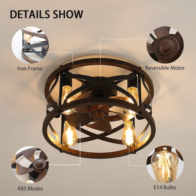 18inch Caged Ceiling Fan with Lights, Remote Control or APP(Bulbs included)