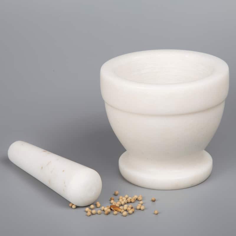 Creative Home Off-White Marble Mortar and Pestle Set, 5.25" Diam. x 4.5" H