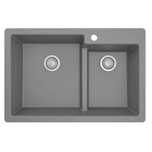 slide 41 of 53, Karran Top Mount Large/Small Bowl Quartz Kitchen Sink - 33" x 22" x 9" - 33" x 22" x 9" Grey