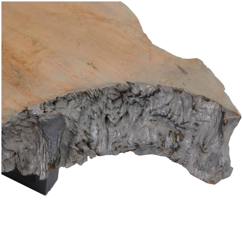 Gray Teak Wood Handmade Live Edge Wood Slab Living Room Coffee Table with Black T Stand Base