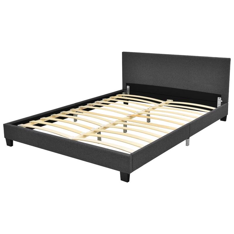 Costway Full Upholstered Platform Bed Frame with Linen/PU Headboard - Grey