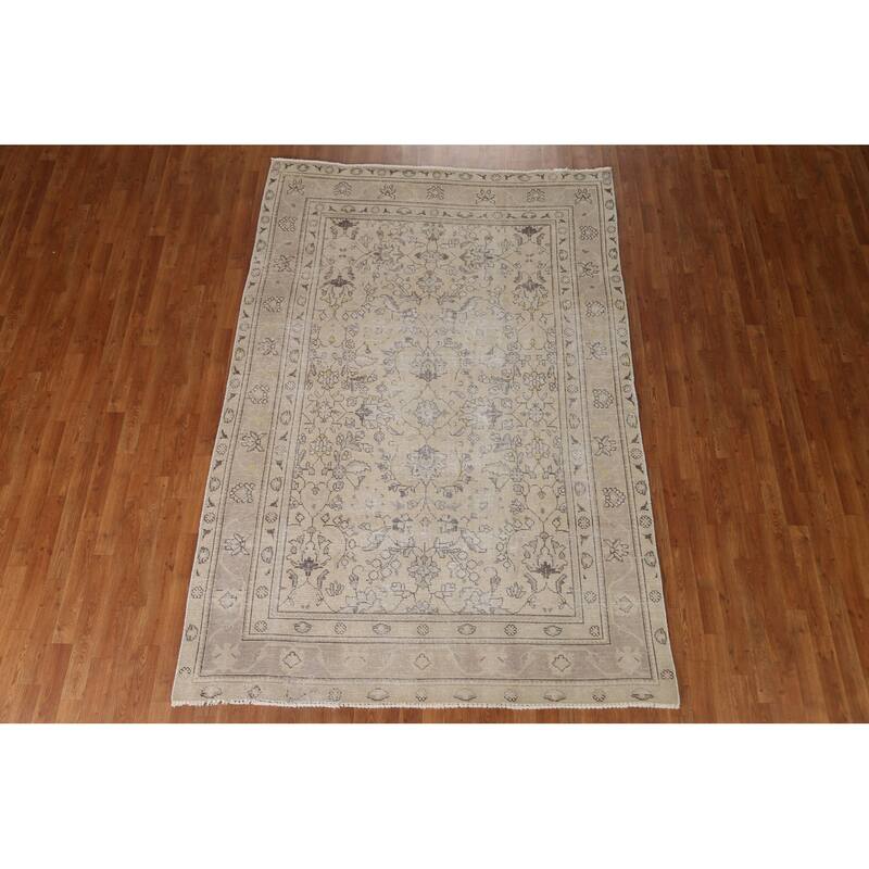 Hand Knotted Oriental 100% Wool Carpet Traditional Floral Beige & Ivories Tabriz Area Rug - 8' 9'' X 6' 0''