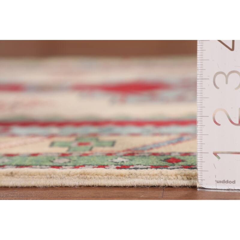 Ivory Kazak Accent Rug Handmade Wool Carpet - 3'4" x 5'0"