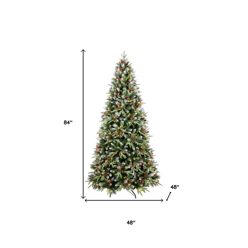 HomeRoots 7' Pre Lit Full Fir Christmas Tree With Decorations - Green/White - 48.00 in. x 84.00 in. x 48.00 in.