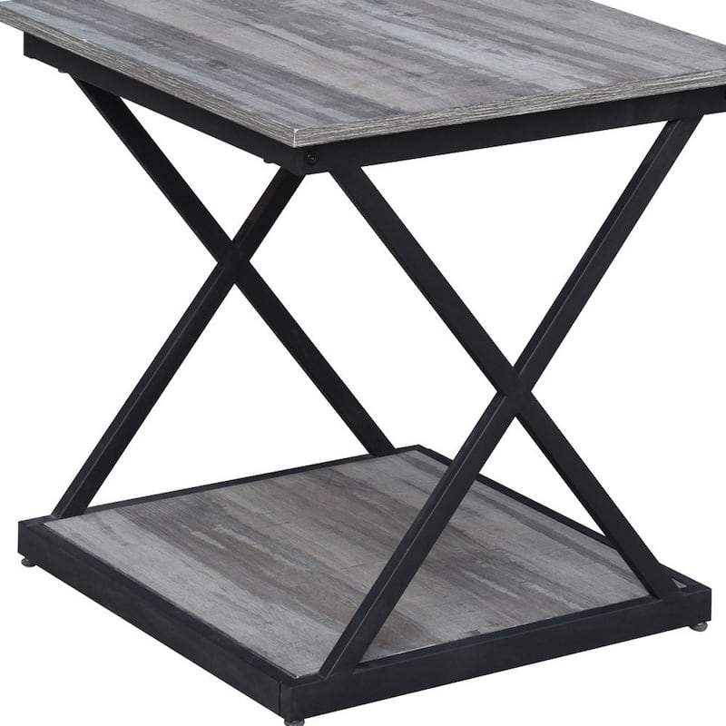 Brown Wood Top Black Iron Frame Square End Table with Modern Design - 18.5” x 18.5” x 19.68” (D x W x H)