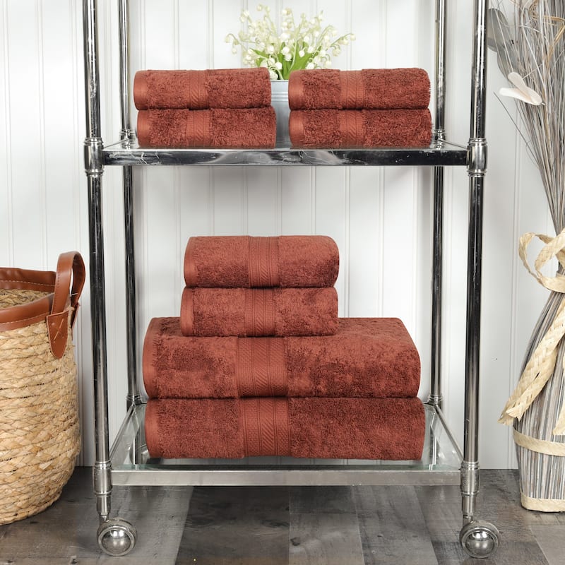 Superior Long Staple Cotton Ultra-Plush Solid 8-Piece Towel Set - Hot Chocolate
