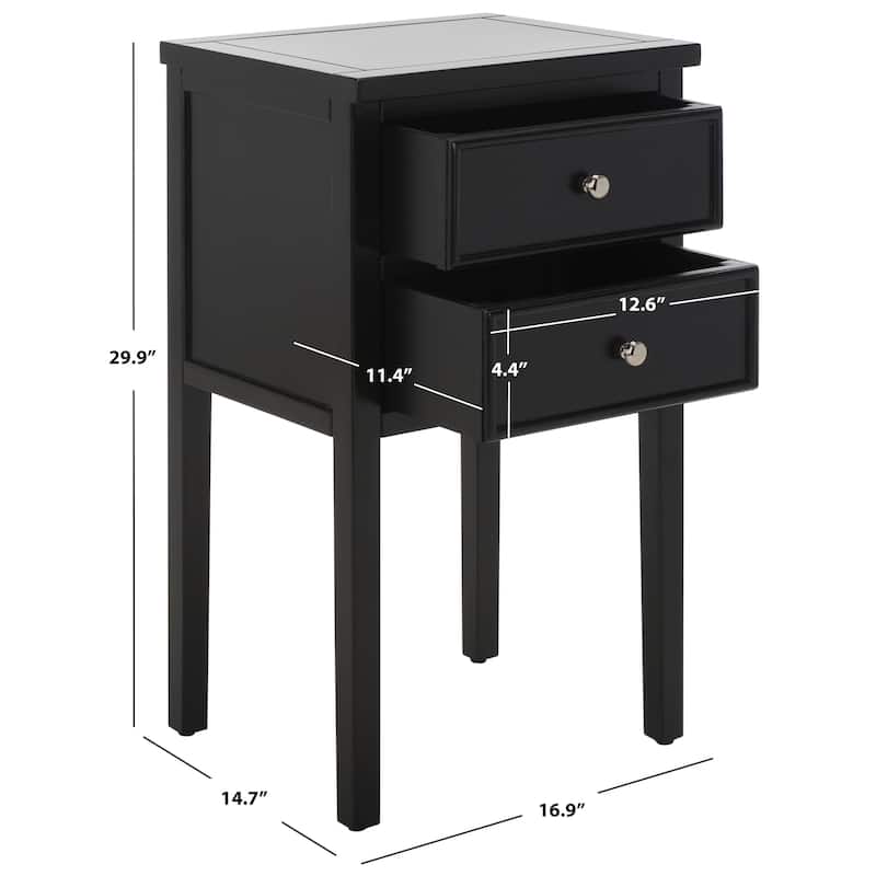 SAFAVIEH Minda 2-Drawer Accent End Table Nightstand (Fully Assembled) - 16.9" x 14.2" x 29.7" - 17Wx15Dx30H - Black