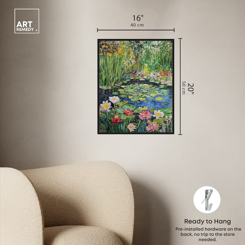 Art Remedy Impressionist Pond Framed Impressionism 1 Piece Canvas Wall Art /Monet And Van Gogh Inspired Art