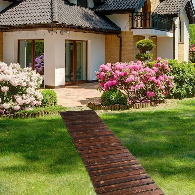 8.2ft Wooden Garden Pathway, Carbonized Pine Roll-Out Walkway for Patio or Backyard