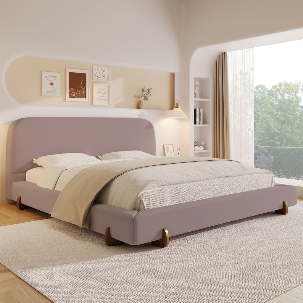 Christopher Knight Home - Verona Unique Design Modern Upholstered Bed Frame with Wood Legs and Headboard