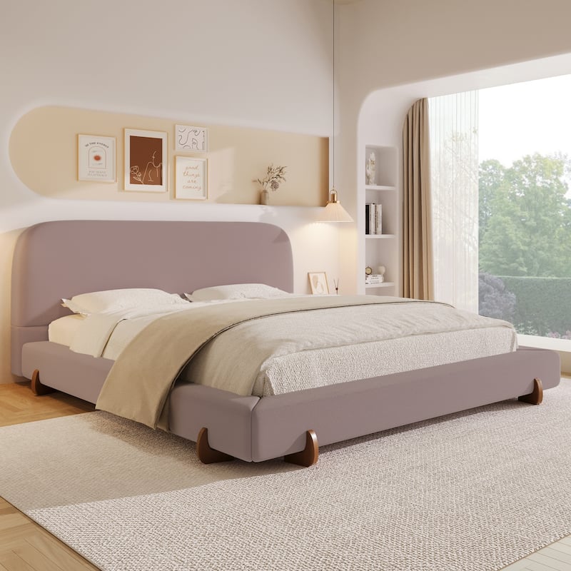 Christopher Knight Home - Verona Unique Design Modern Upholstered Bed Frame with Wood Legs and Headboard - Pink. - King